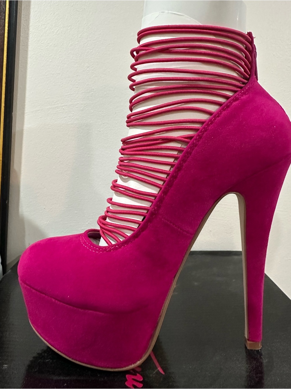 Anne Michelle Hot Pink Strappy Platform Pump